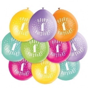 Happy 1st Birthday Multi Colour Latex Balloons x10